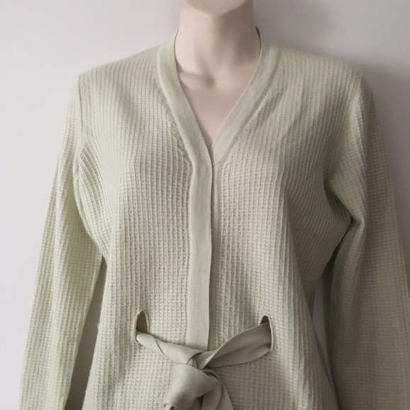 MARLOWE ITALY 70% Cashmere + 30% Silk Pale Green Rib Knit Belted Cardigan S - Picture 2 of 5